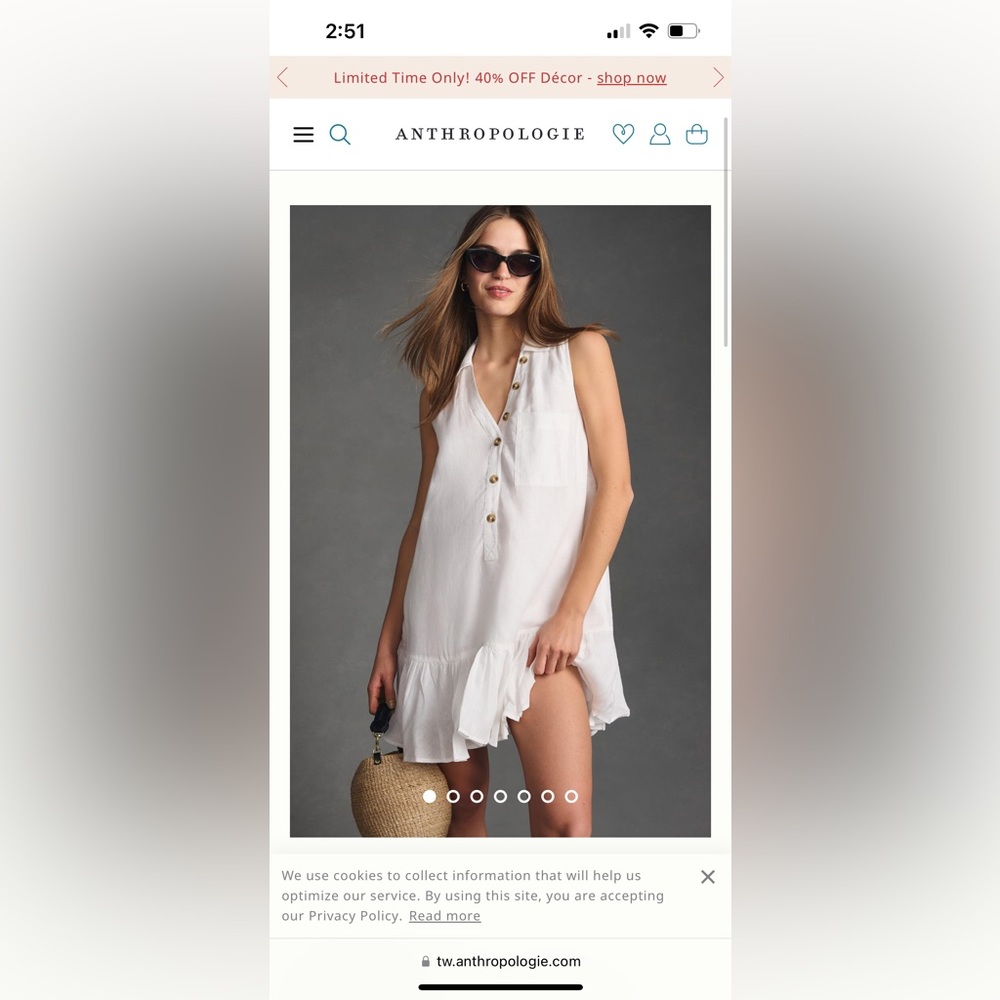 NWT - Pilcro Sleeveless Ruffle-Hem Shirt Dress.  White linen, Size XS.